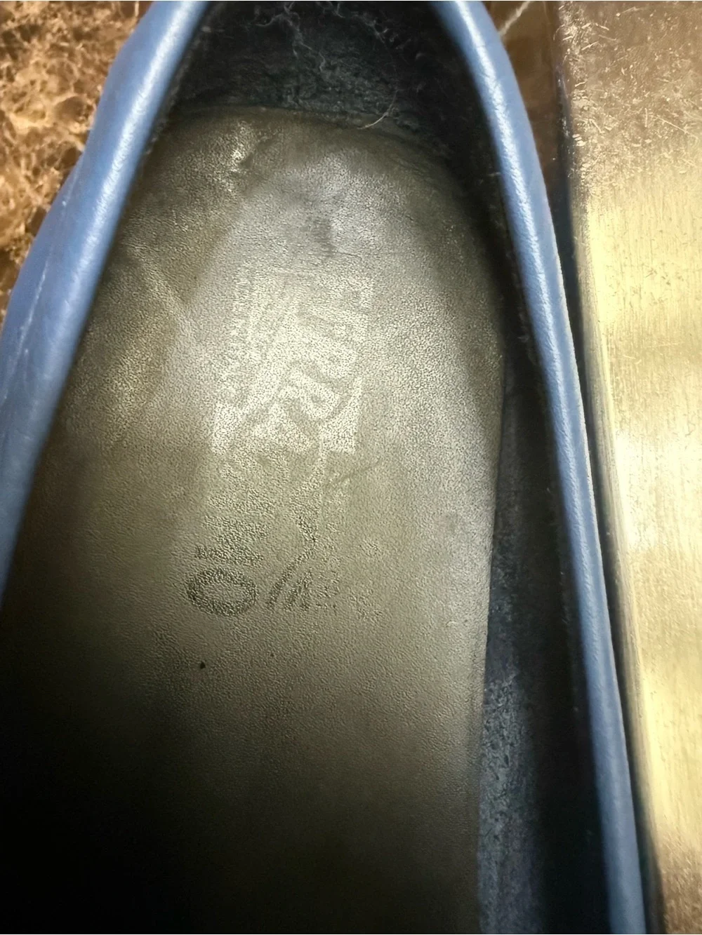 Salvatore Ferragamo Dark Blue Pebbled Leather Bit Slip-Ons
